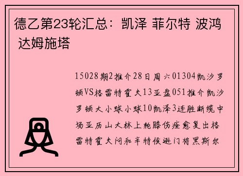 德乙第23轮汇总：凯泽 菲尔特 波鸿 达姆施塔